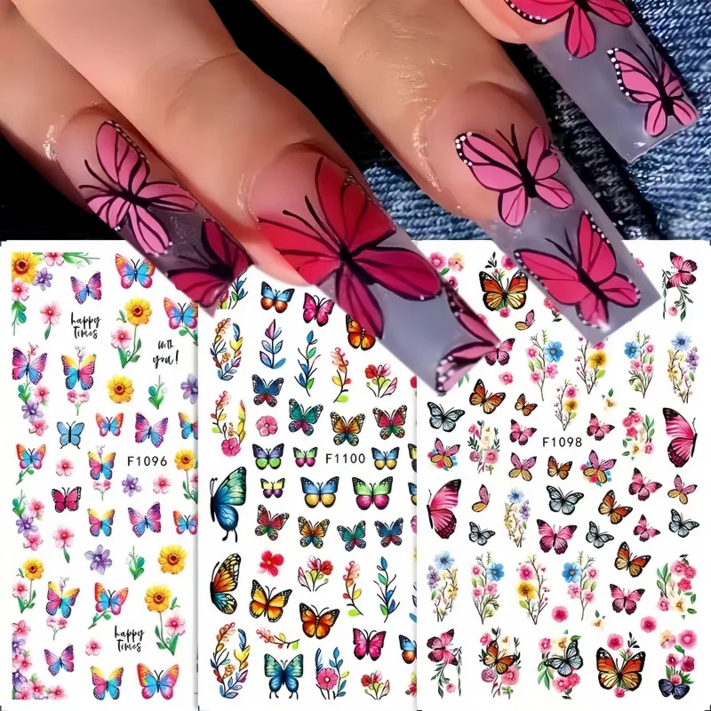 1PCS Y2K Butterfly Nail Art Stickers Animal White Rabbit Nail Art Supplies Nail Art Decals Butterfly Flowers Nail Art Supplies