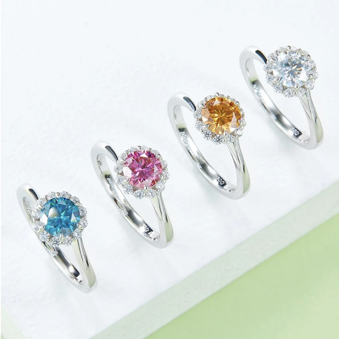 

S925 White Gold Plated 1CT Moissanite Diamond Women Sterling Silver Rings