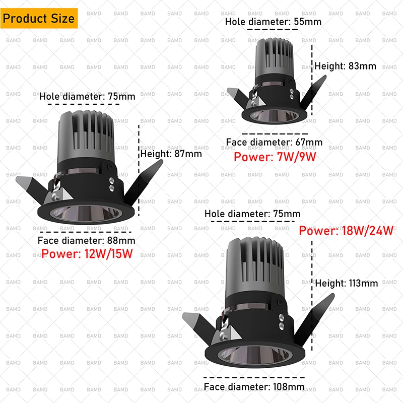 BAMD LED النازل عكس الضوء Led ضوء السقف 220 فولت لغرفة النوم راحة led أضواء Ceil مكافحة وهج Cob بقعة مصباح داخلي الإضاءة