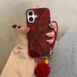 Perforated vortex shell with red gradient blending, phone case with bell and leather strap for iPhone 11 12 13 14 15 16 pro max