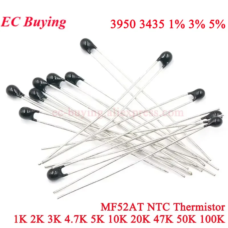 20-100Pcs MF52AT MF52 NTC Thermistor Thermal Resistor 1K 2K 3K 4.7K 5K 10K 20K 47K 50K 100K ohm 103 104 3590 Temperature Sensor