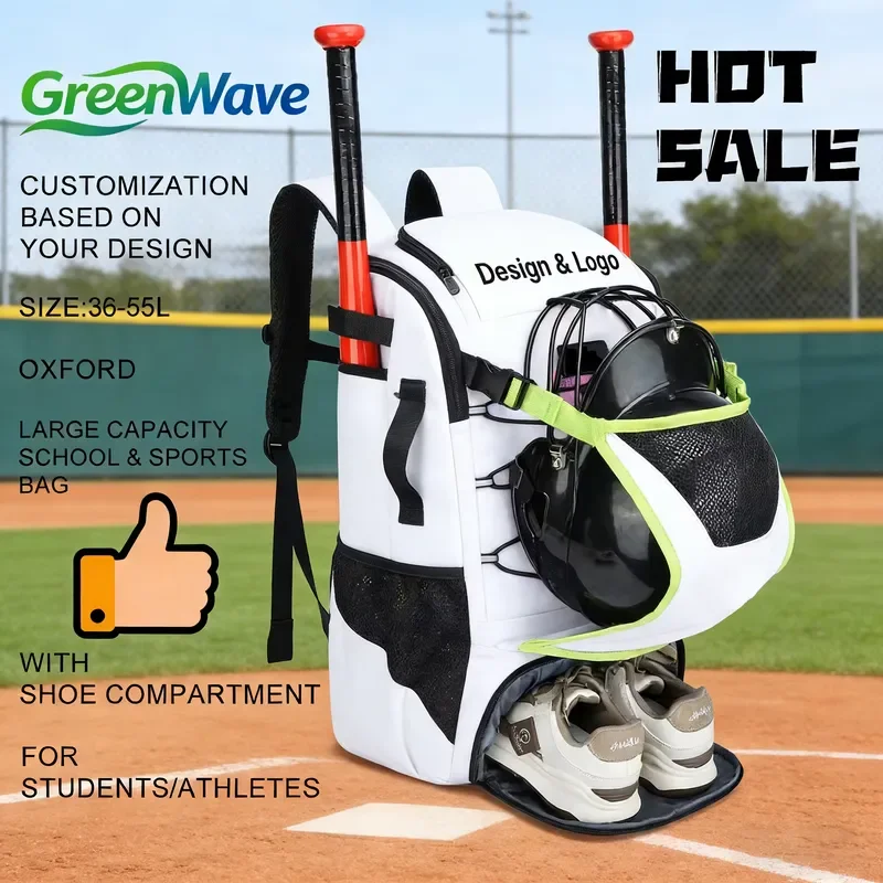 for Customizable 36-55L Unisex Baseball Backpack School Waterproof Oxford Cloth Zipper Shoe Bag Bat Holder Galaxy Printed