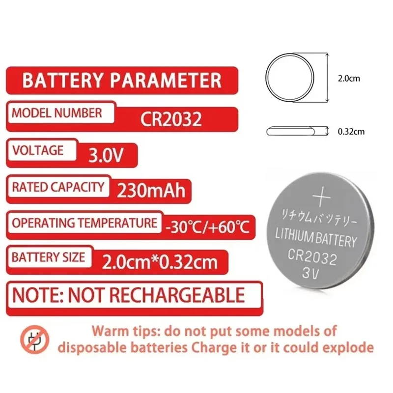 Lithium Coin Cell Battery CR2032 3V 210mAh 280mAh DL2032 ECR2032 Replacement for Key Fob Watch Calculator Clock
