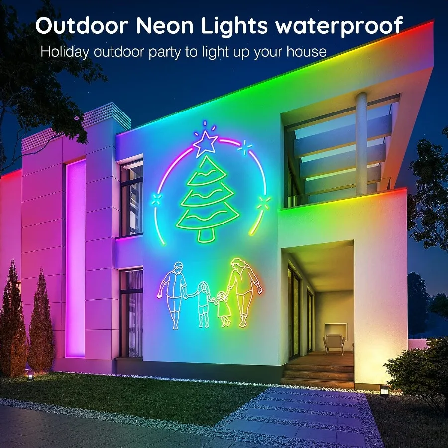 Led Neon Rope Lights 15FTControl with App Remote Flexible Led Rope Lights Multiple Modes IP68 Outdoor RGB Neon Lights Waterproo