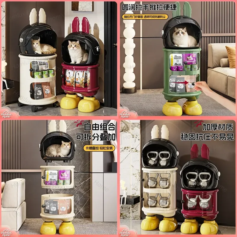 Multi-Layer Pet Storage Cabinet with Wheels Four-Season Cat House Cat Nest Storage Rack for Cats Dog Supplies Indoor Outdoor