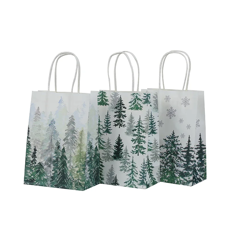 6/12/18 stücke Weihnachten Geschenk Taschen Elch Wald Weihnachten Baum Kraft Papier Süßigkeiten Geschenk Verpackung Tasche mit griff Neue Jahr Party Decor Versorgung – Detail 6