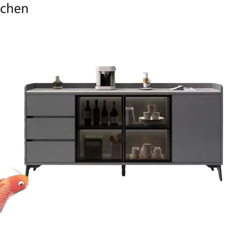 ZML Home Rock Board Modern Minimalist Solid Wood Tea Cabinet Living Room Multi-layer Side Cabinet Kitchen Storage Wine Cabinet