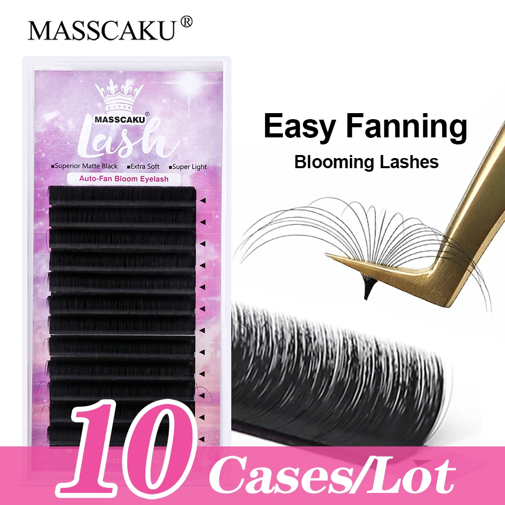 

10cases/lot MASSCAKU Hot Sale C/CC/D/DD Curl Wholesale Faux Mink Easy Fanning Volume Eyelashes Extension for Professional Beauty