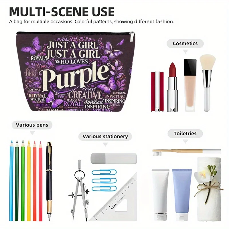 Un sac de maquillage au design créatif Purple Passion – Jolie pochette multifonctionnelle à fermeture éclair pour femmes, sac de rangement de bijoux
