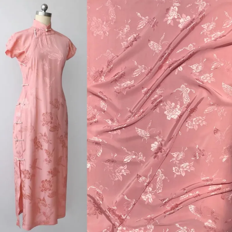 

100x150 см атласная жаккардовая ткань с узором бабочки, гладкая для шитья Cheongsam Hanfu, простая ткань из искусственного шелка в китайском стиле