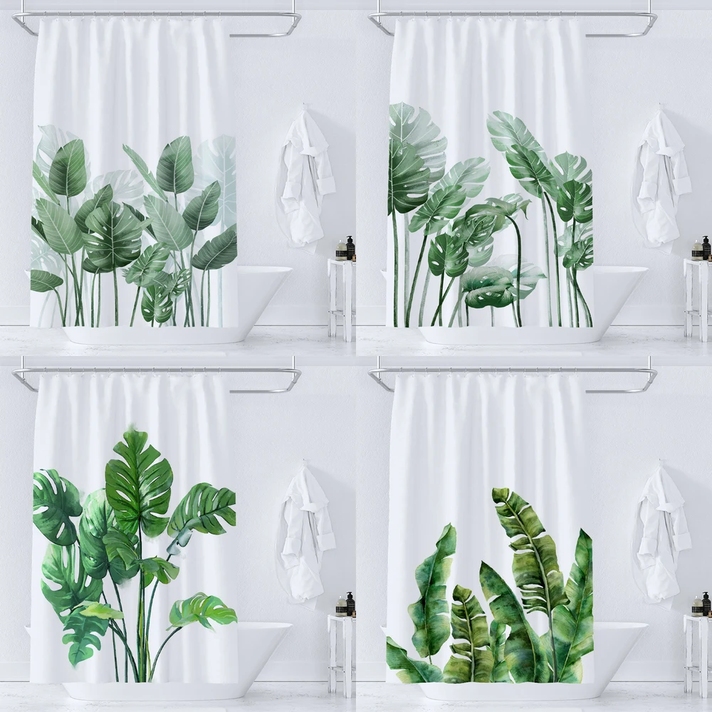 

3D Printed Green Plant Leaf Flowers Shower Curtain Modern Nordic Simple Polyster Cloth Home Decor Bathroom Curtain with Hooks