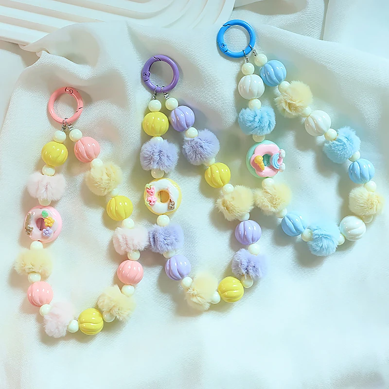 Beaded Mobile Phone Chain Candy-Colored Mobile Phone Lanyard Anti-fall Mobile Phone Case Hanger Cartoon Pumpkin Pattern Pendant