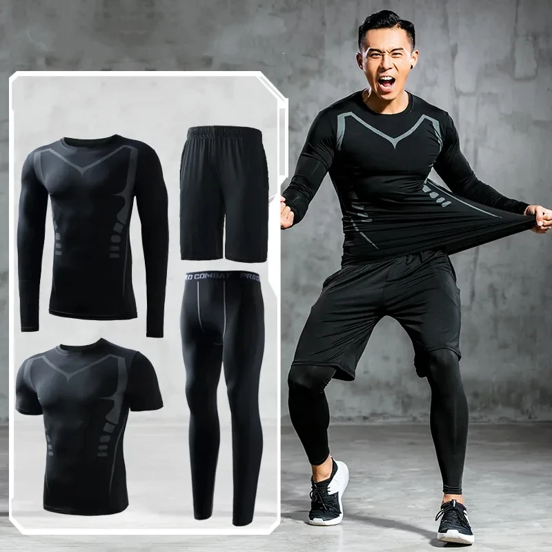 Sports Shirts Suits Men\'s Running Sets Compression Gym Fitness Sportswear Quick Dry Basketball Tights Jogging Training Underwear