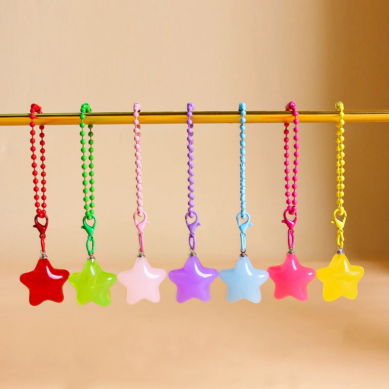 5Pcs Vintage Cute Jelly Color Five Pointed Star Keychain Pendant Mobile Phone Hanging Chain Backpack Decoration Accessories