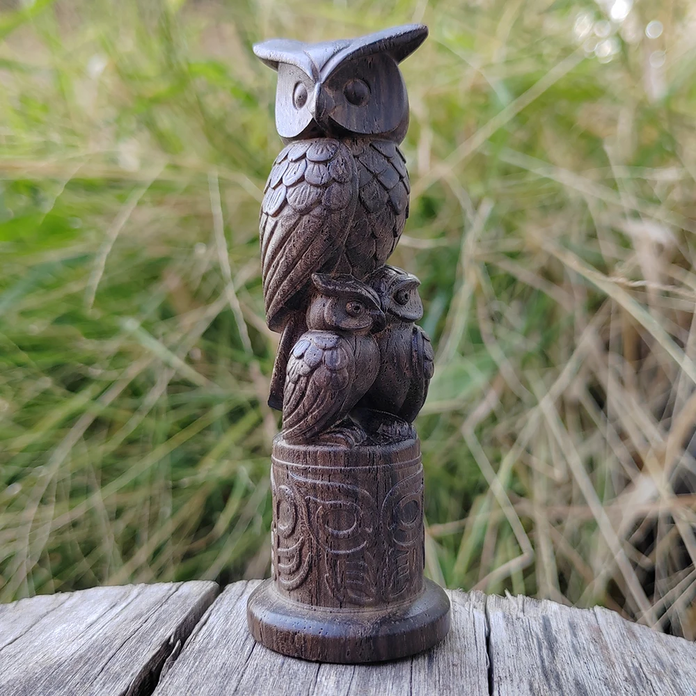 3.8 Inch Hand-Carved Wooden Owl Totem Column Ornament, Ethnic Style, Suitable for Halloween Decorations, Party Decorations, Men's Gifts, Indoor Decorations, Bedroom, Centerpiece Decoration, New Year Gifts