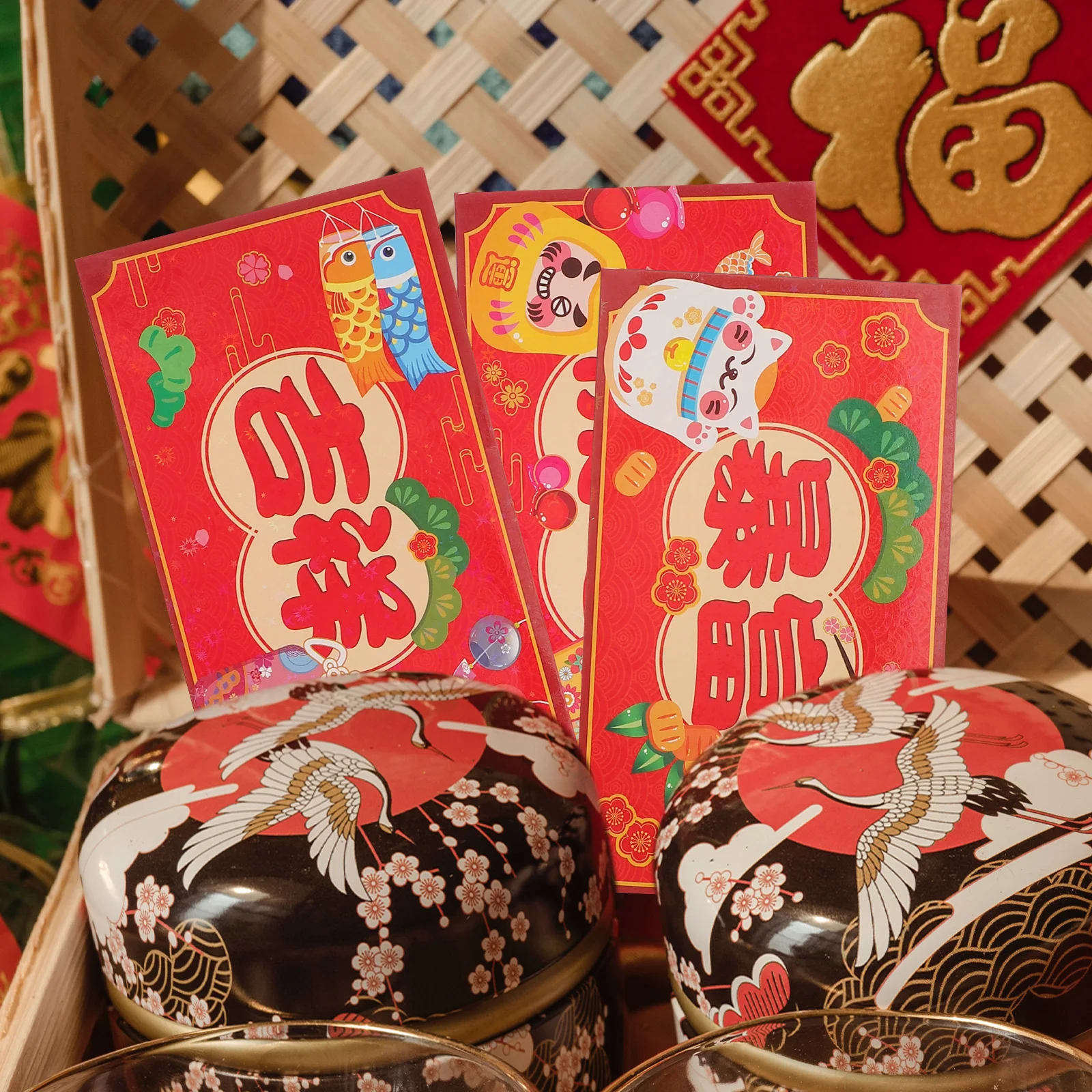

12 Pcs Horizontal Red Envelope Bag Hong Money Wallet Gift New Year Packet Chinese Envelopes Paper Spring Festival