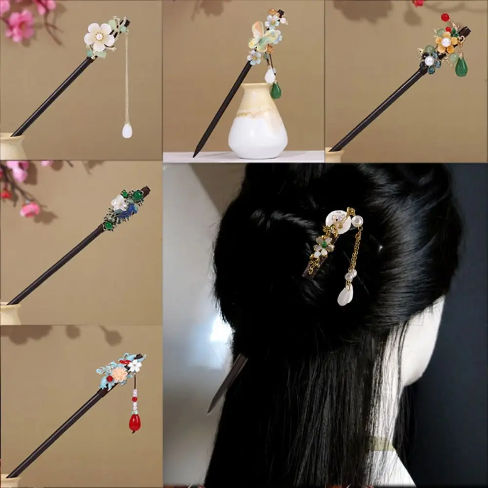 

Elegant Ancient Style Chinese Hair Stick Wooden Handmade Hanfu Hair Bun with Tassel VIntage Hairpin For Women Gifts