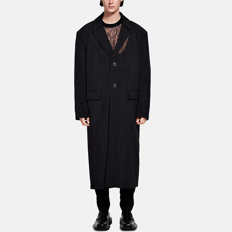 

New Blazer Loose Long-sleeved Jacket Fashionable Slim-fitting Black Medium and Long Coat for Men