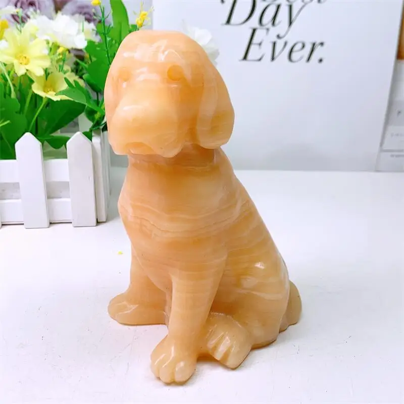 

14.5CM Natural Yellow Calcite Dog Carving Statue Carved Crafts Animal Polished Healing Figurine Home Ornament DIY Gift 1PCS