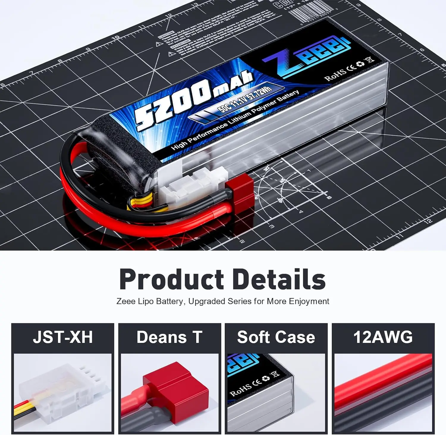 1/2units Zeee 11.1V 50C 5200mAh 3S Lipo Battery with Deans Plug Soft Case for RC Car DJI Quadcopter Airplane Helicopter  Drones