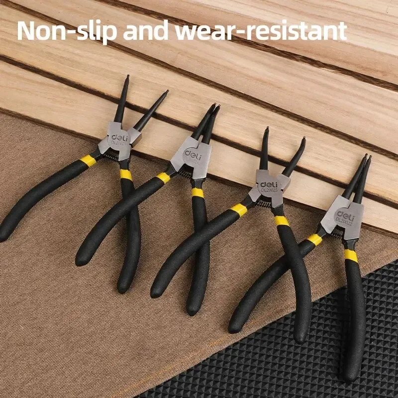 Deli Snap ring pliers 7 Inch 4 Pcs Long Nose Plier Circlip Pliers Set Staight Bent Plier Retained Snap Ring Remover Hand Tools