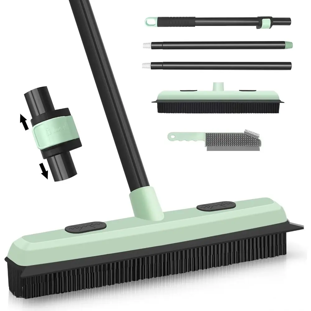 

Upgraded Rubber Broom Pet Hair Remover with Squeegee Carpet Rake and Lint Brush for Carpet, Rug, Tile, and Hardwood Floor