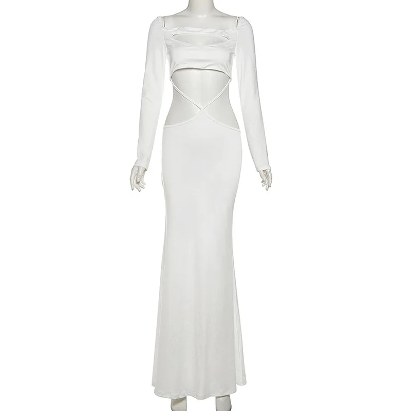 

Сексуальное открытое платье без талии, женское осеннее трендовое платье с квадратным воротником и длинными рукавами, узкие эластичные элегантные стильные платья для отпуска