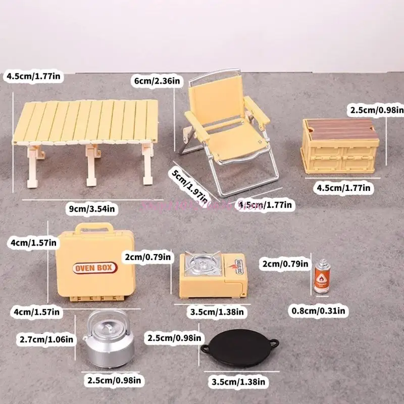R6FD Realistisch Miniatuur Campingstoel Tafelmodel Beeldje Set Voor Poppenhuis Scène-instelling Eenvoudige Levensecht
