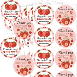 1.5inch Pink Strawberry Thank You Berry Much for Coming Sticker Sweet Strawberry Thank You  for Birthday Party Favor 120pcs