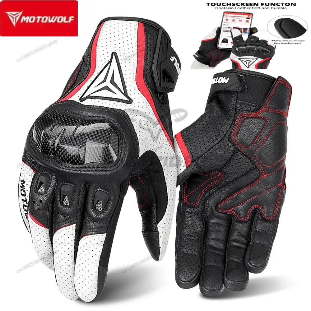 

Motorcycle Gloves Breathable Real Leather Touchscreen Seasons Moto Gloves Windproof Warm Riding Motorbike Motocross Gloves