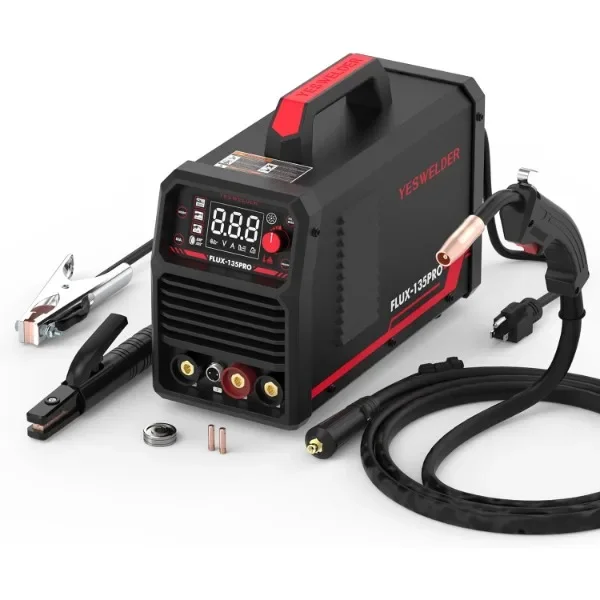 YESWELDER 135Amp MIG Welder,110V Flux Core Welder Flux MIG/Lift TIG/Stick 3-in-1 Large LED Digital Display