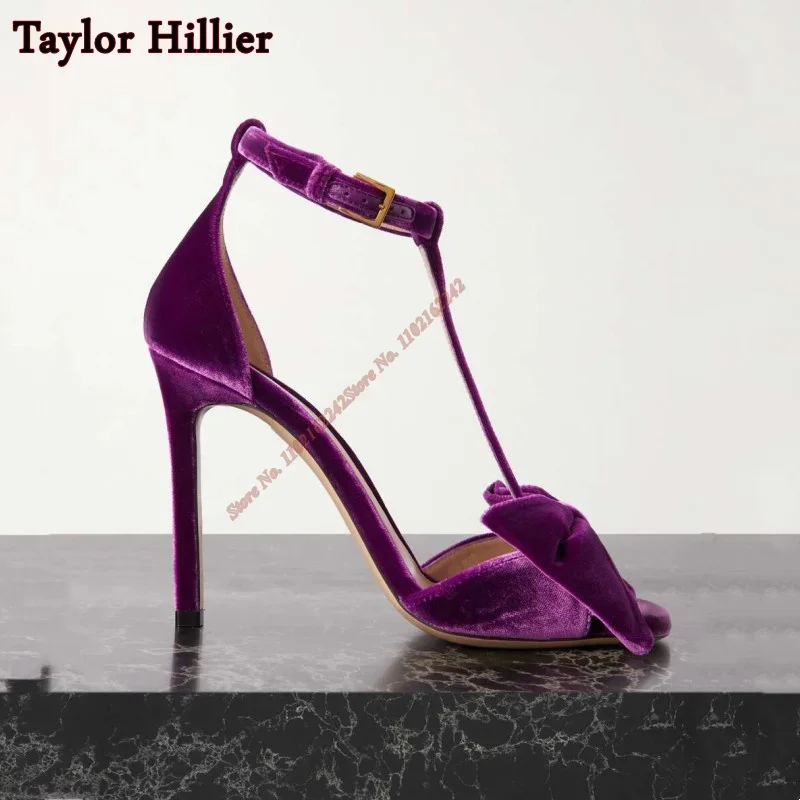 Bowknot Velvet Sandals Square Toe Buckle Strap Stiletto High Heels Fashion Sexy Party Banquet Dress Sandals Women Gladiator 47