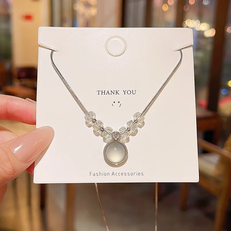 Silver Color Moonlight Stone Pendant Necklace for Women New Fashion Light Luxury Collarbone Chain Collar Chain Wholesale