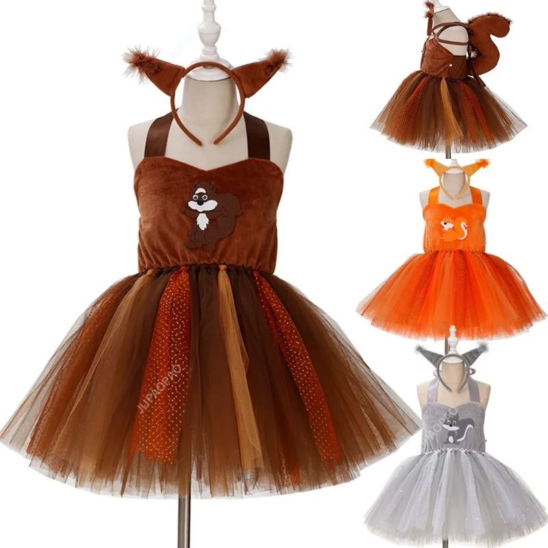 Children\'s Day Costume Children\'s Squirrel Dress Animal Cute Dress Children\'s Day Performance Costume Role Play Tutu Dress 1-12Y