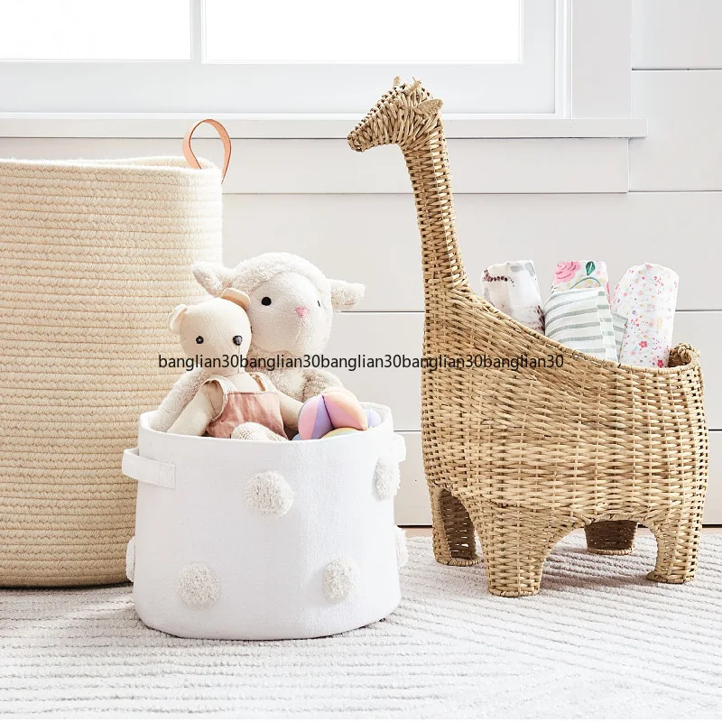 Hand Woven Animal Ornaments Rattan with Lid Cartoon Toy Storage Basket Utility Storage Box Rattan Basket