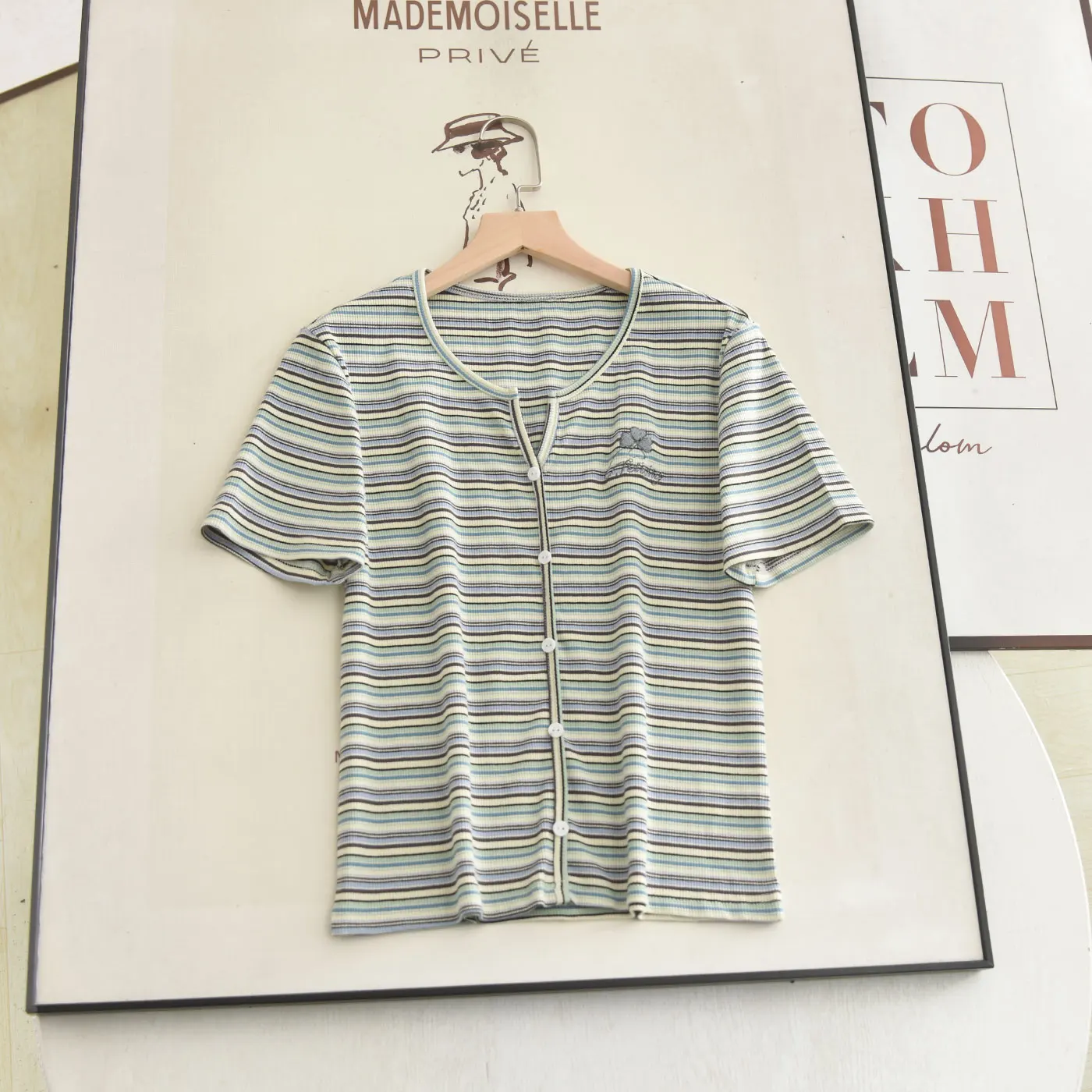 Summer 2026 Women's Slim Fit Striped Short Sleeve T-Shirt Casual Style round Neck Casual Fashion Color Block Navigation Theme