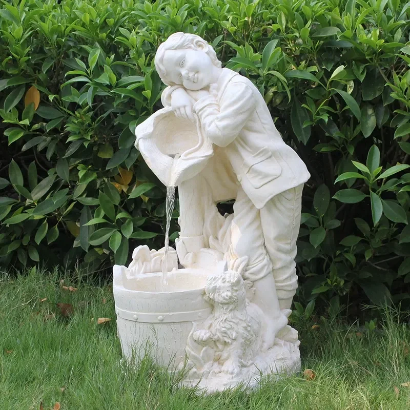 European Style Water Pressure Couple Fountain Indoor Outdoor Sculpture Courtyard Garden Decoration Creative Flowing Water