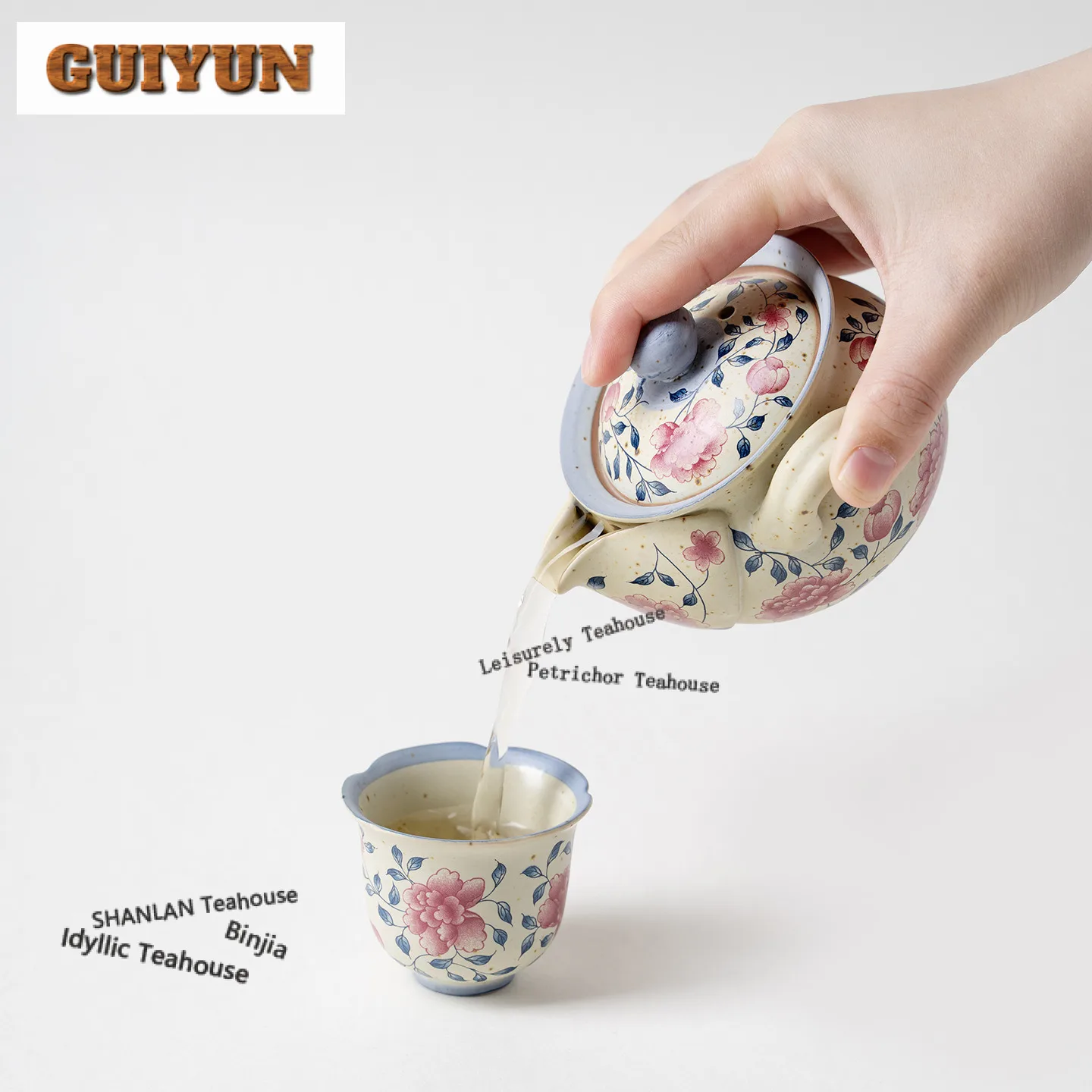180ml Decal Interlocking Peony Branch Hand Grab Teapot Zen Tea Infuser Pot Tea Maker Kettle With Strainer Drinkware Gifts Craft