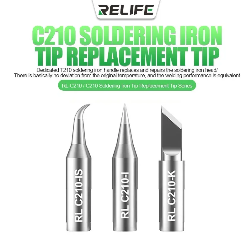 RELIFE RL-C210 Replacement Soldering Iron Tip I/IS/K For T210 Soldering Station Straight Tips Curved Tips Replacement Tips