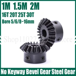 1PC Bevel Gear 1/1.5/2M 16/20/25/30 Teeth 45# Steel 90 Degree Meshing Angle Steel Gear No Keyway Bore 5/6/8/10/12/14/15/16mm