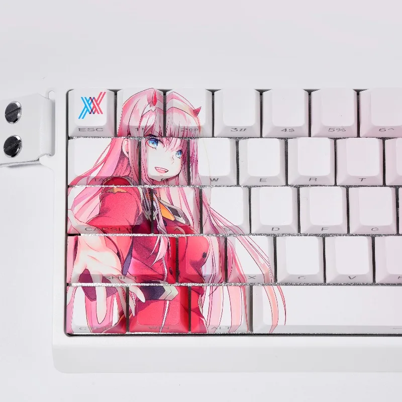 

DARLINGintheFRANXX 02 Колпачки для клавиш 130 клавиш Аниме Боковой принт DYE-SUB Колпачок для клавиш PBT Cherry Profile для механической клавиатуры ND63Ace60/68