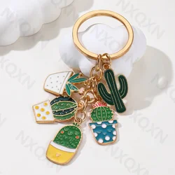 Cartoon Cactus Potted Plant Enamel Keychain Love Natural Creature Key Ring Good Gift For Women Men Teacher Handmade Jewelry