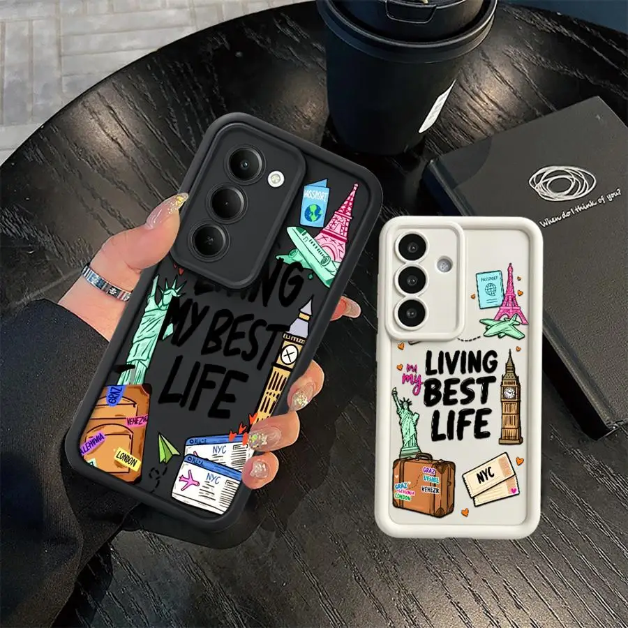 Phone Cover Case for Samsung Galaxy A23 A53 A54 A34 A56 A51 A73 A35 A36 A71 A72 A26 A32 A15 A16 A12 A13 Airplane Travel Diary