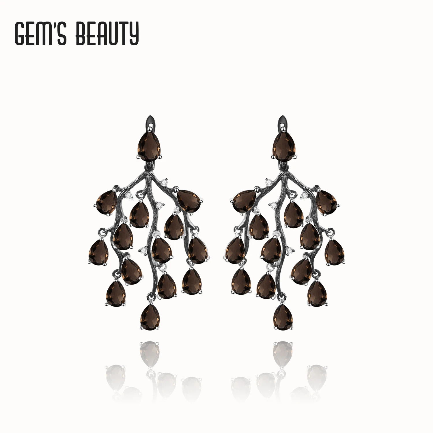 

GEM'S BEAUTY Vintage Pear Cut Smoky Quartz Stud Earrings 925 Sterling Silver Handmade Coral Earrings For Women Anniversary Gift