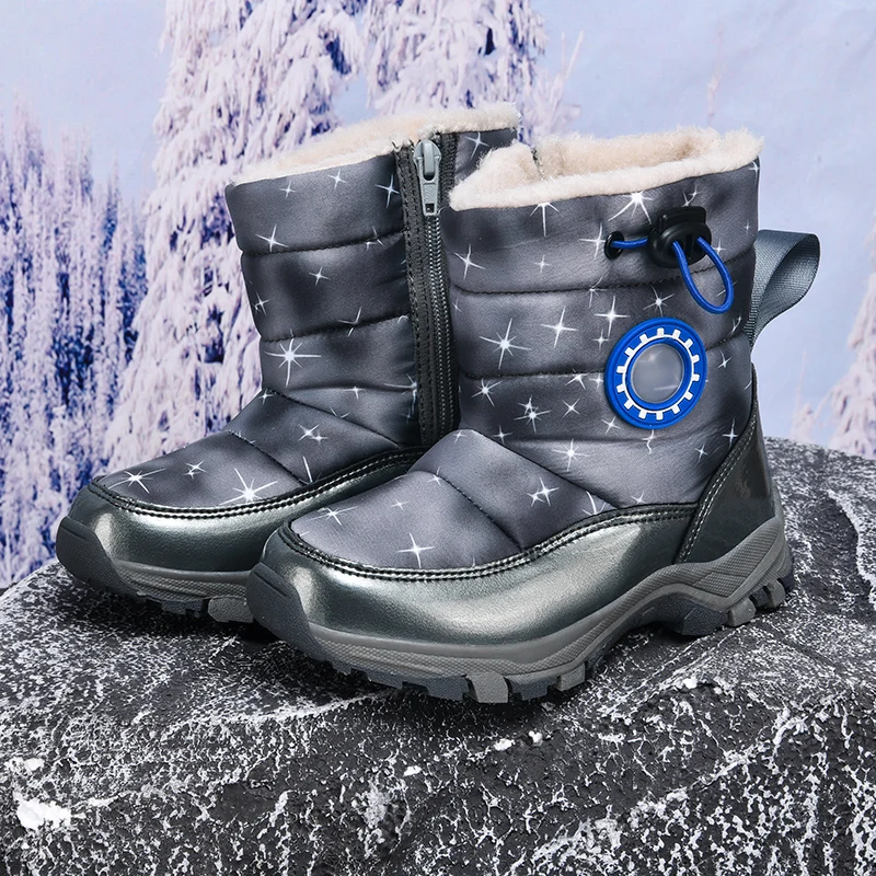 

Warm Boys Hiking Boots Children Plush Shoes Winter Outdoor Sports Walking Sneaker Fur Cotton Snow Boots for Boy 4 To 10 Years