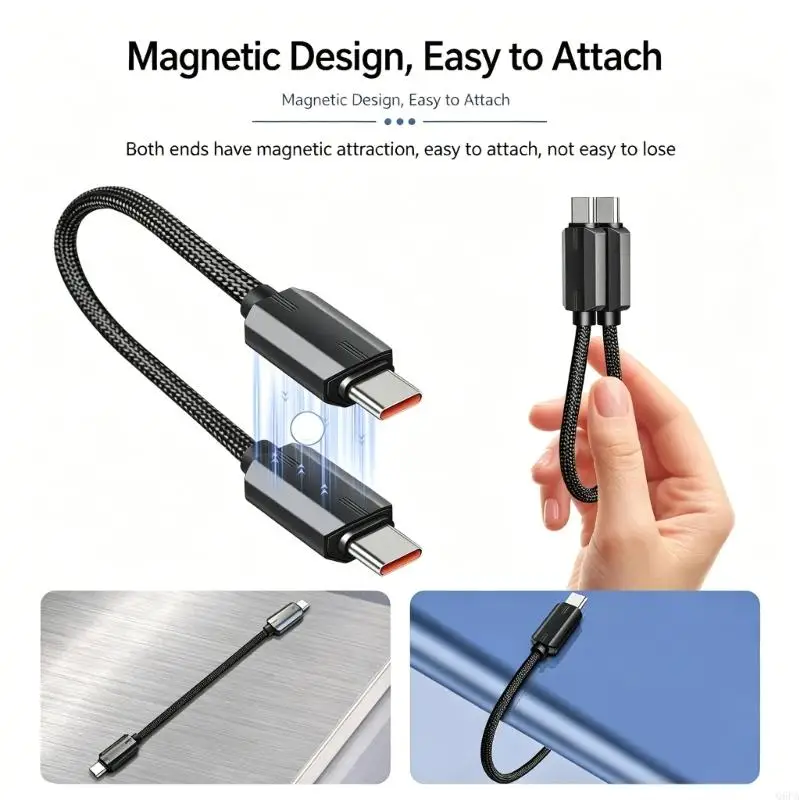 Q6PA Neat Fold 15cm USB C Cord Perfect For Small Portable Device Arrangement