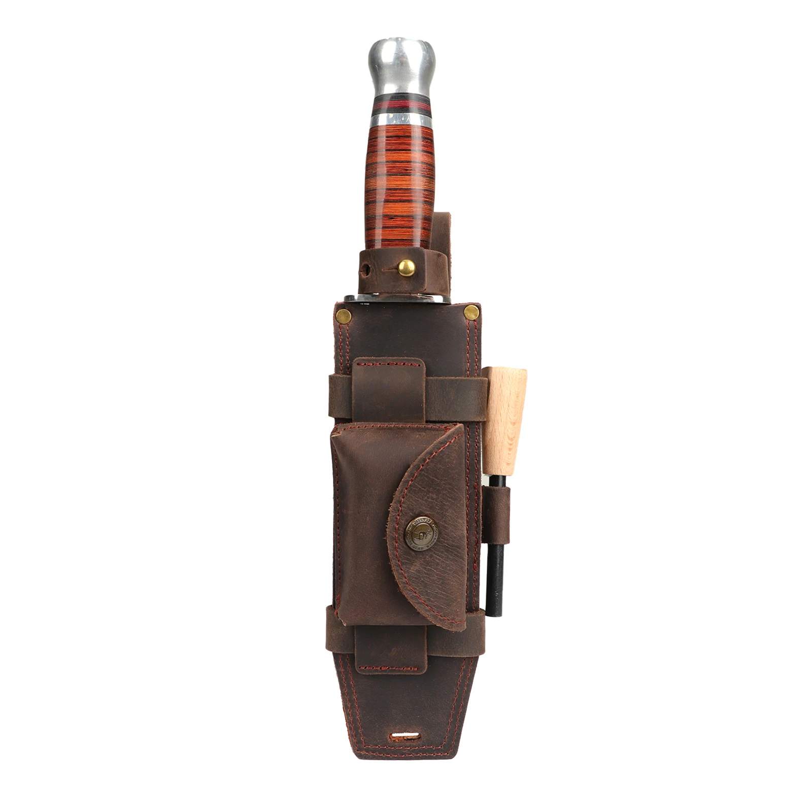 Imagem -02 - Capa de Bainha de Faca de Lâmina Fixa Multiuso de Couro Tourbon com Slot para Partida de Fogo um Bolso Pequeno para Cinto sem Facas
