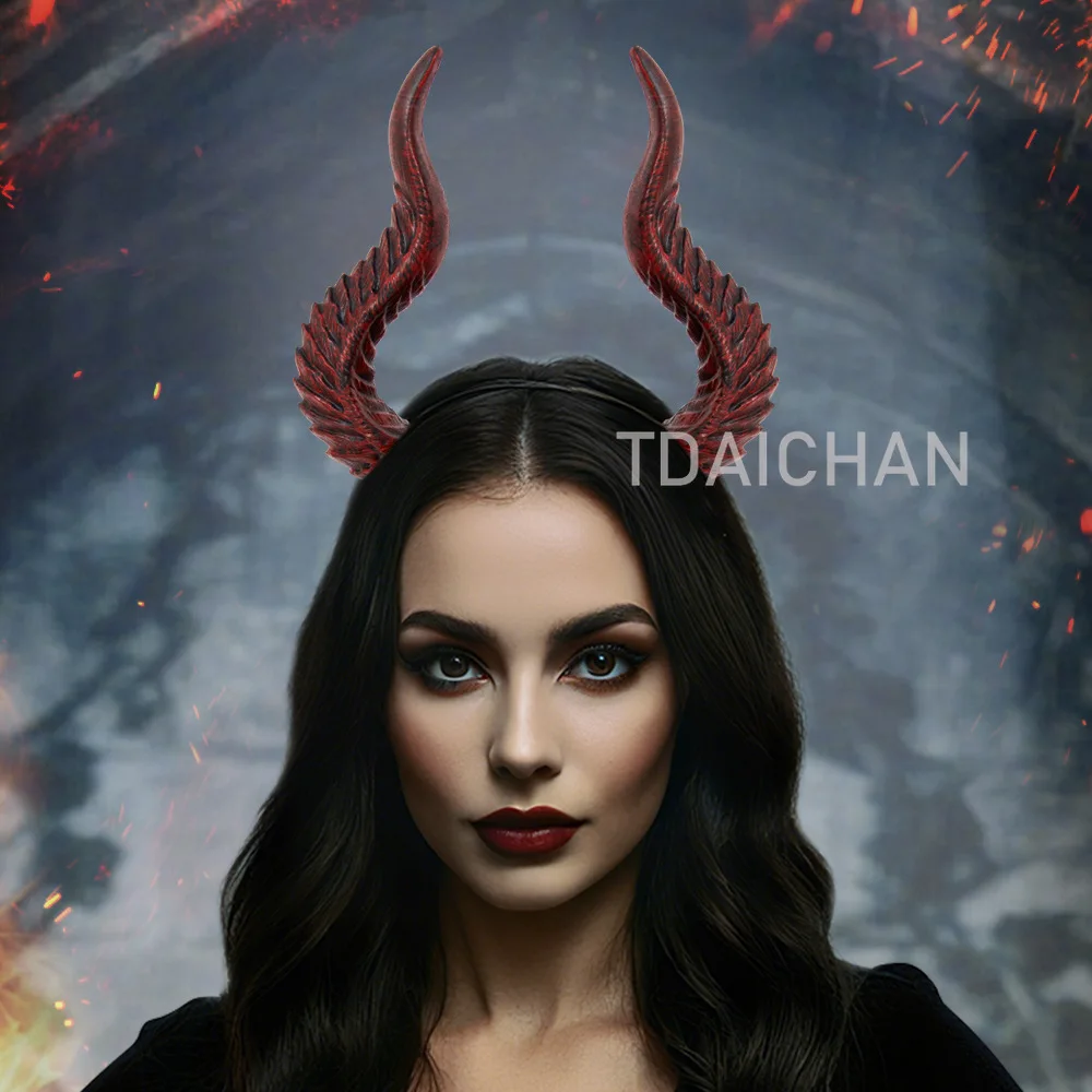 2025 هالوين تأثيري الشيطان القرن الشعر هوب لتقوم بها بنفسك الجمعية كوس إكسسوارات الشعر الدعائم شيطان الثور تشوه القرن
