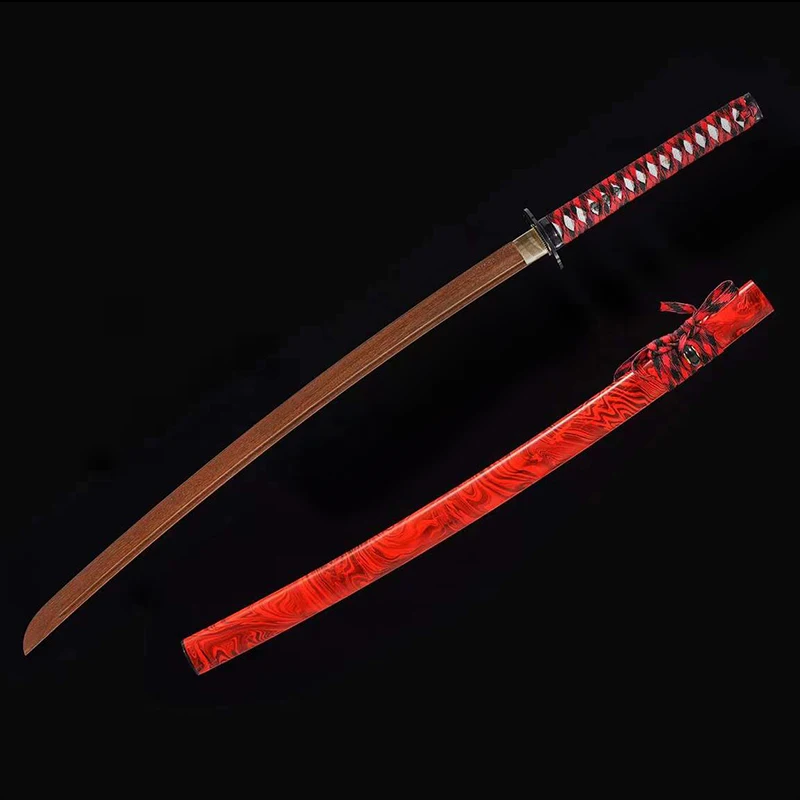 Custom-made Iaito Training Sword, Japanese Katana, Wooden Blade, Red Black Lines Printed Saya, Home Decor Sword
