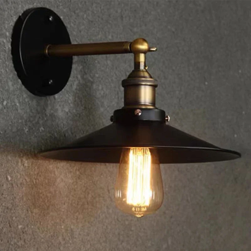 

American Retro Industrial Style Wall Lamp 22CM/25CM Iron E27 Corridor Staircase Creative Umbrella Shaped Lighting Fixture